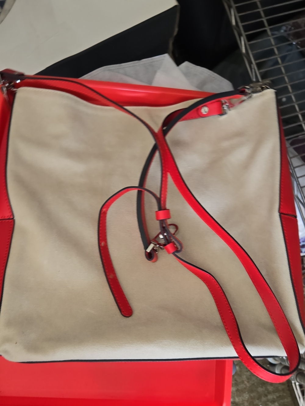 Red and Cream Shoulder Tote Bag - Classic Two-Tone Style